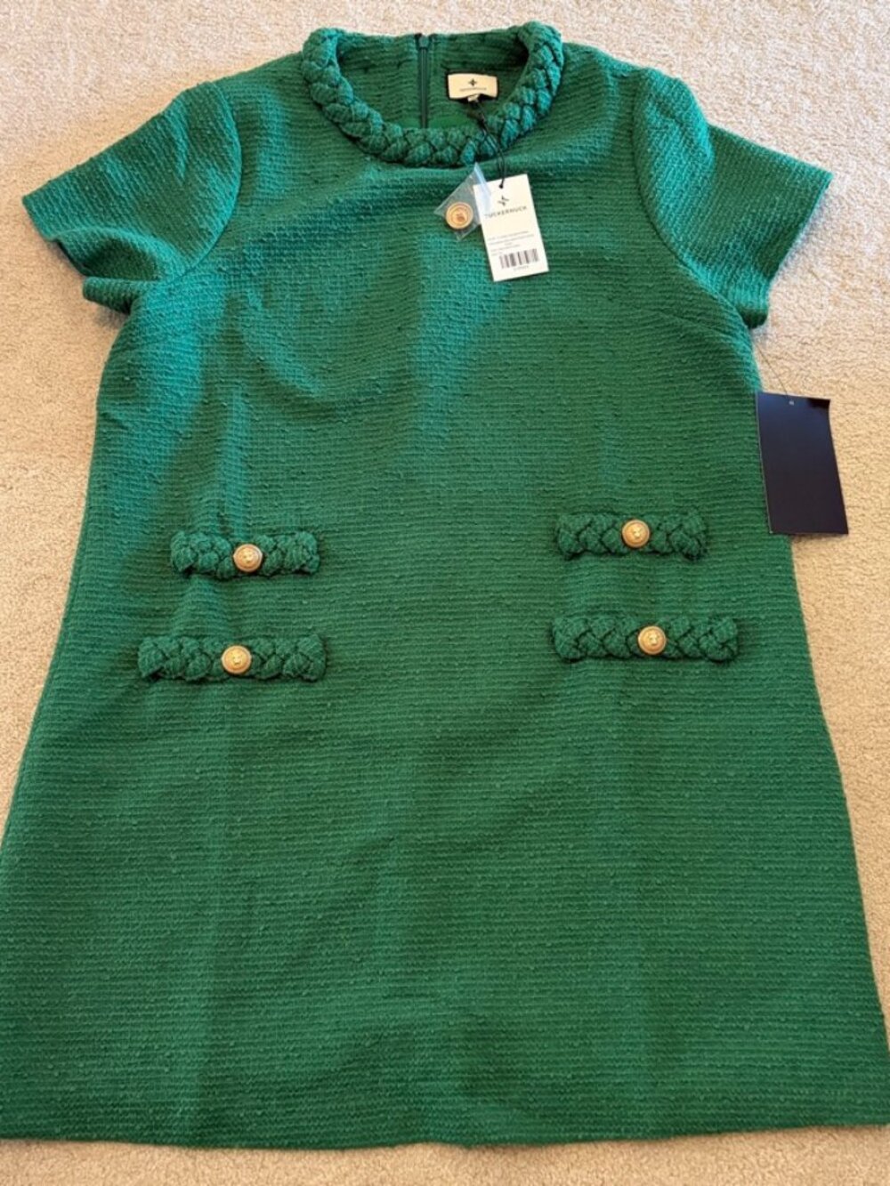 NWT Tuckernuck Emerald Green Tweed Jackie Dress, Size XXL